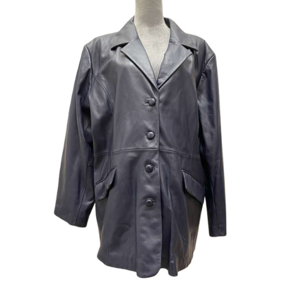 Terry Lewis Navy Blue Leather Blazer Jacket Coat 3X Plus Size 100% Genuine - Picture 5 of 10